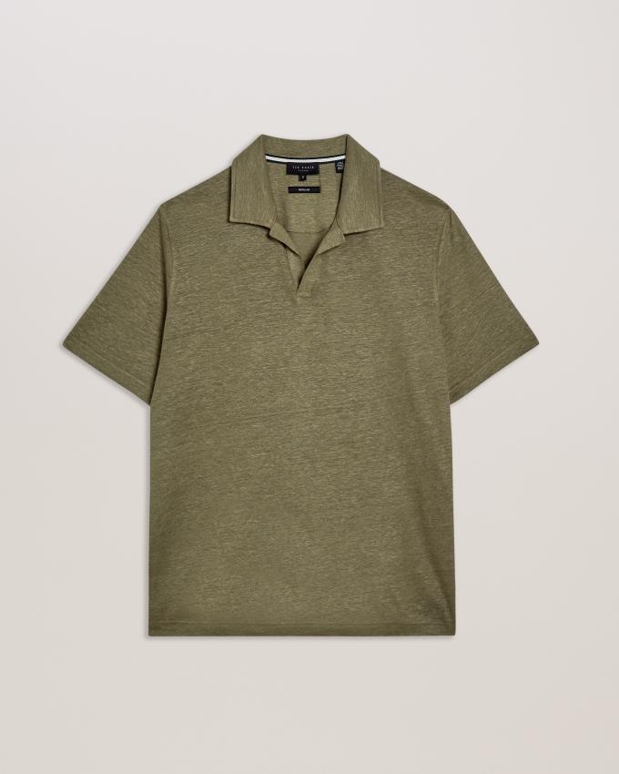 Polo Ted Baker Linen Revere Collar Vert Olive Homme | EPB-51827687